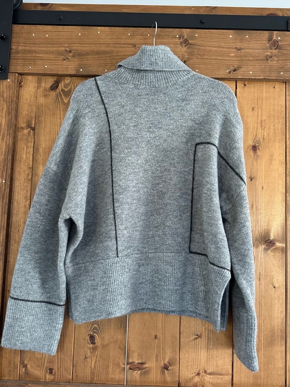 Zara Gray Turtleneck Sweater with Contrasting Stitch Detail